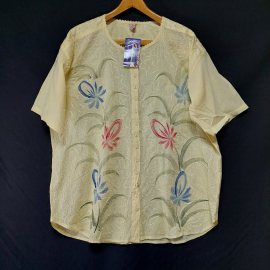 Блузка/рубашка женская с вышивкой (хлопок), короткий рукав, размер 54-56, Новая. Производство Индия.